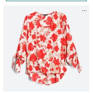 West Kei  XL Red and White High Low Blouse